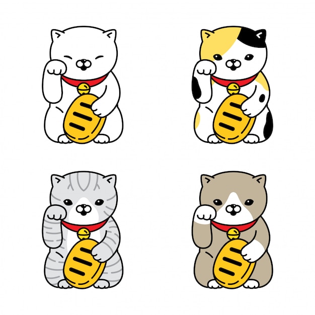 Chat Chanceux Dessin Animé Chaton Maneki Neko Personnage Illustration