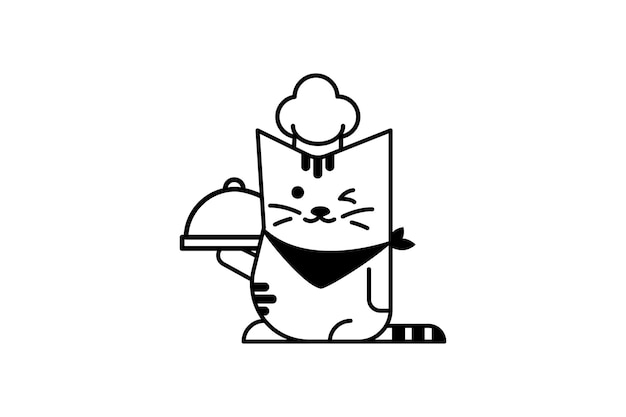 Le Chat Chef Contour Logo Design Noir Et Blanc Coloriages