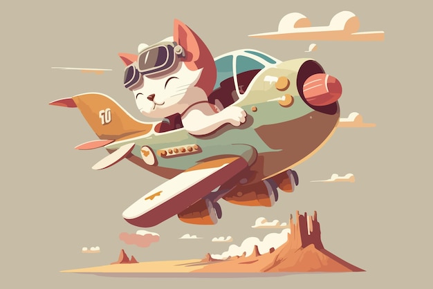 Chat chevauchant une illustration vectorielle d'avion