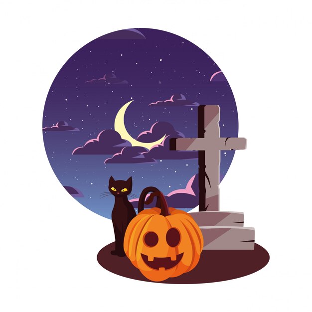 Chat citrouille joyeuse fête d'halloween