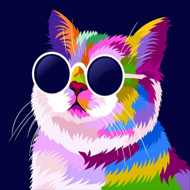 Chat coloré d'illustration avec un style pop art