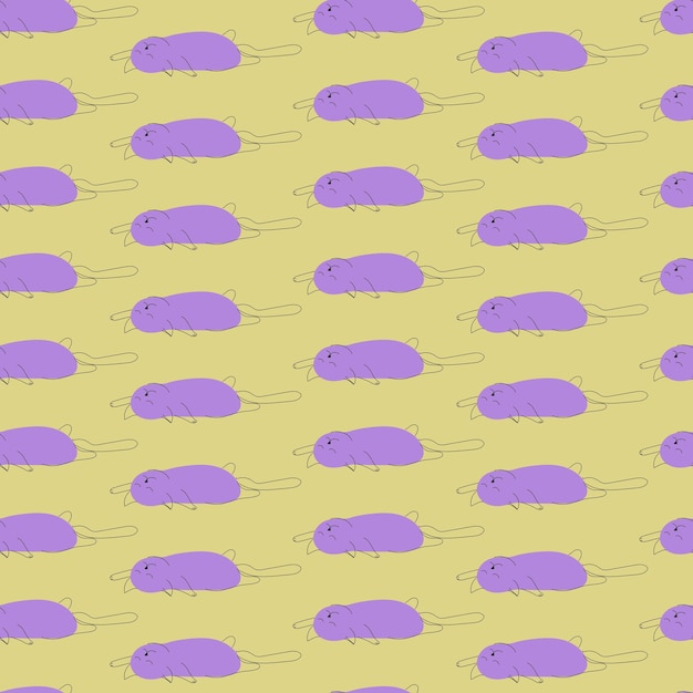 Chat Couché Dans Le Style De Dessin Au Trait Avec Vecteur De Taches Violettes