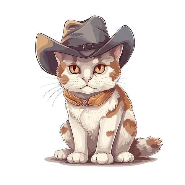 Vecteur chat de cow-boy avec un chapeau illustration occidentale chat de dessin animé