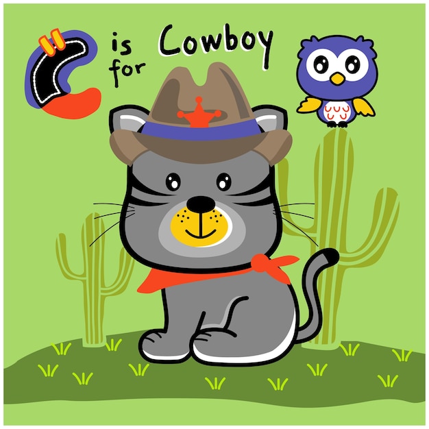 Chat Le Cowboy Drôle Animal Dessin Animé