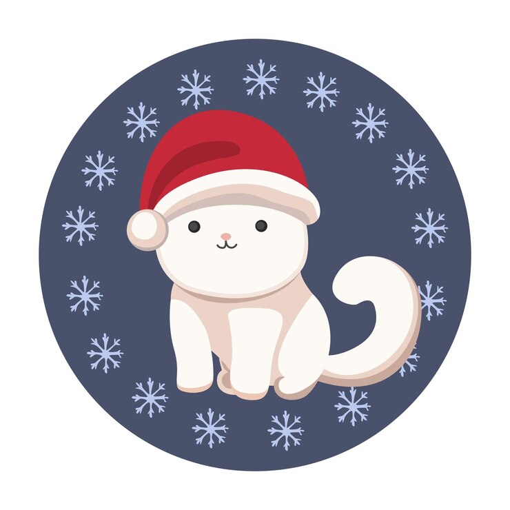 Vecteur chat dans un chapeau de père noël chat mignon dans un chopeau rouge de noël illustration vectorielle d'un animal de compagnie prêt pour les vacances année nouvelle et concept de noël chaton mignon et heureux