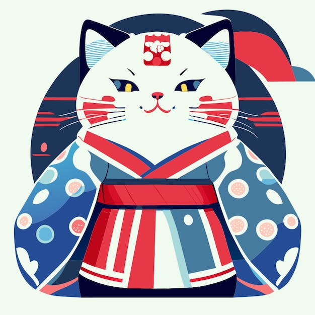 Vecteur chat dans un kimono