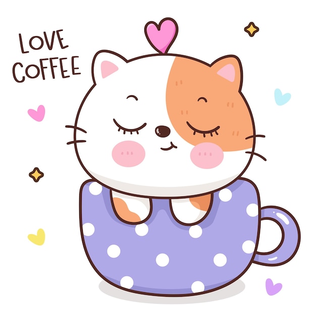 Un Chat Dans Une Tasse Avec Le Mot Love Coffee Dessus.