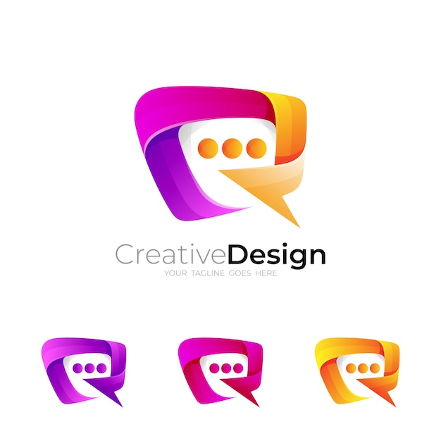 Chat Design Logo Vector Icônes De Technologie De Style Design Coloré