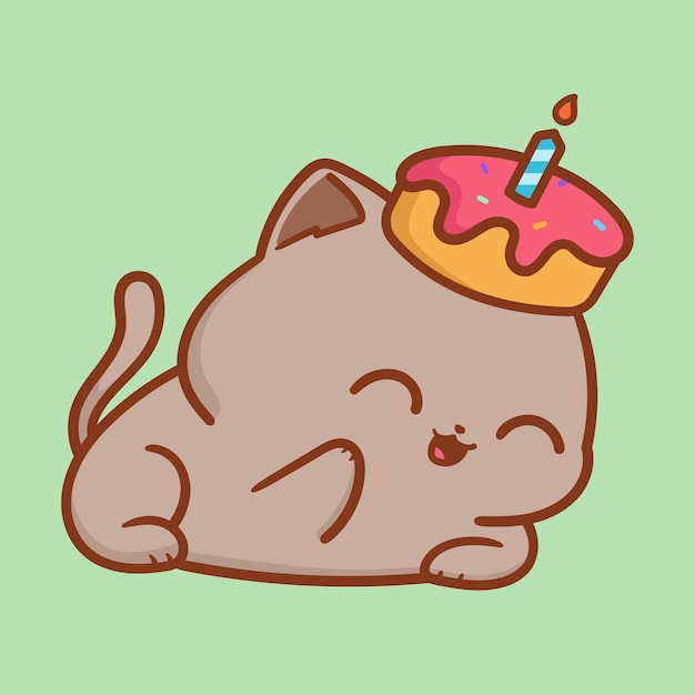 Chat Avec Dessin Animé De Gâteau D'anniversaire 2