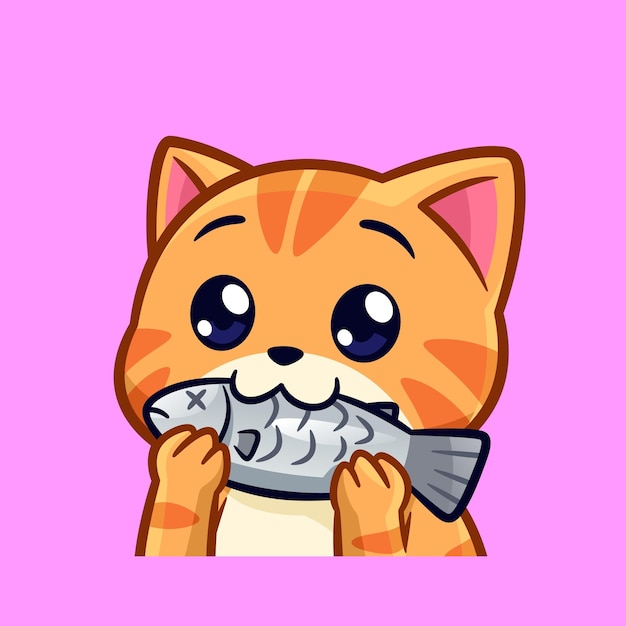 Vecteur un chat de dessin animé mangeant un autocollant de poisson émet un vecteur
