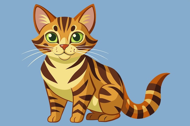 un chat de dessin animé avec des yeux verts et une queue rayée jaune