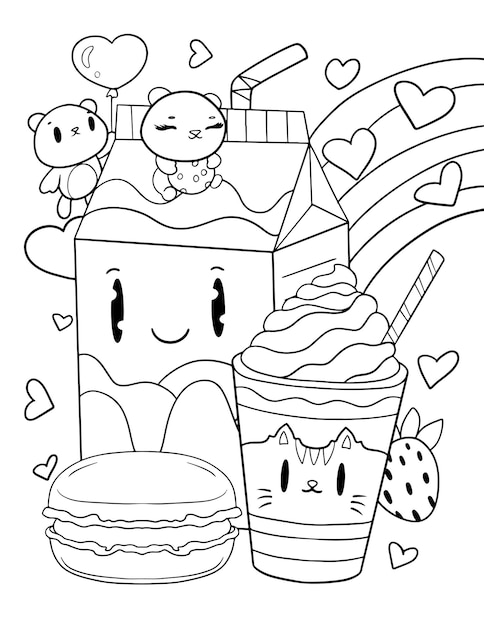 Chat dessiné à la main, page à colorier, illustration du contour du chat