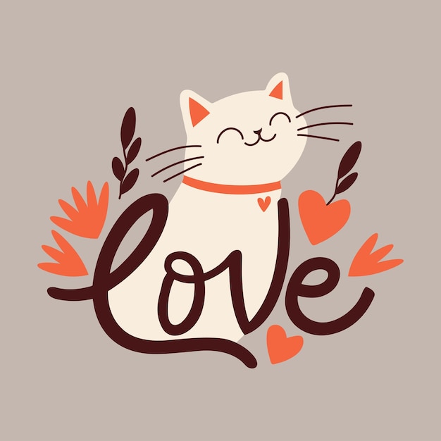 Chat Dessiné Avec Le Mot Amour