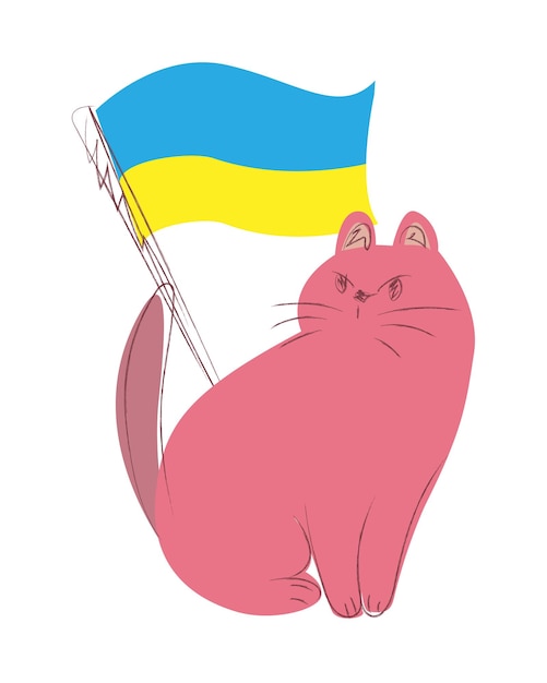 Chat doodle rouge avec drapeau Drapeau ukrainien de vecteur