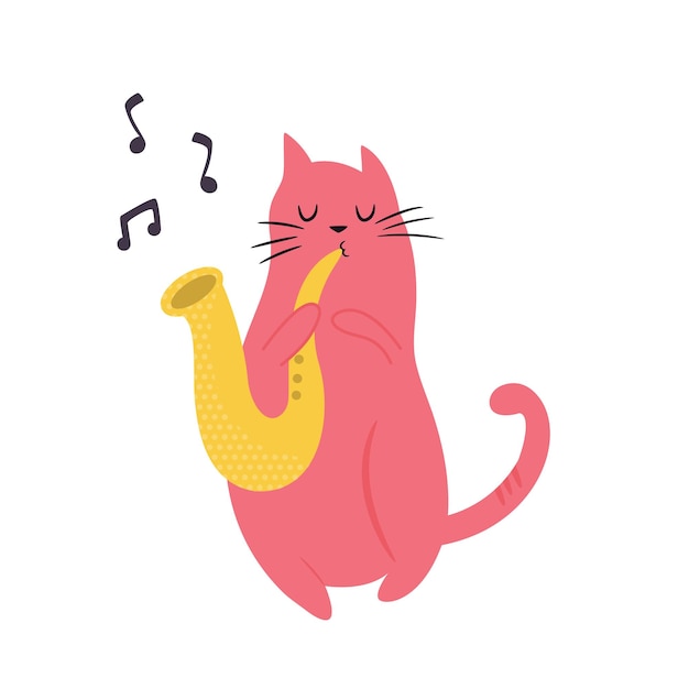 Chat Drôle Jouant Du Saxophone Illustration Vectorielle