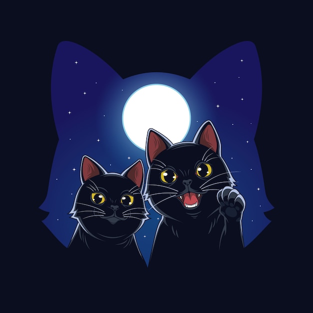 Chat du vecteur d'illustration au clair de lune