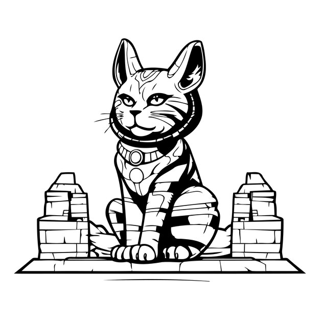 Chat égyptien Dans L'ancienne Ville De Louxor Illustration Vectorielle