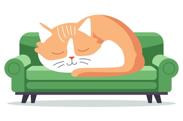 Vecteur un chat endormi sur le canapé illustration vectorielle plate