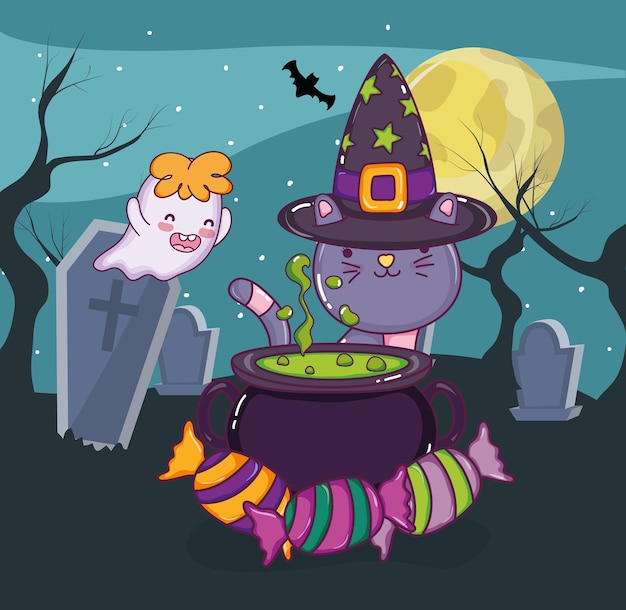Chat et fantôme Halloween