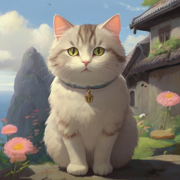 Vecteur le chat et la fille de style ghibli