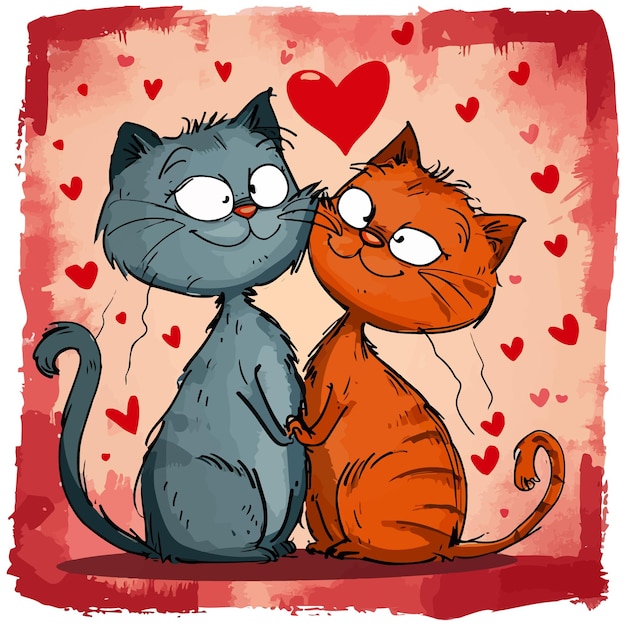 Vecteur le chat fou dans le dessin animé d'amour