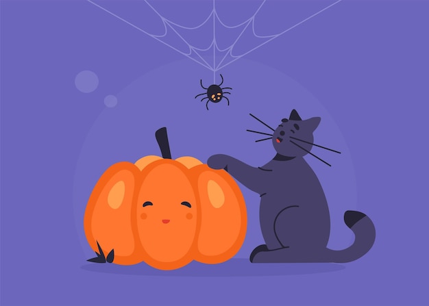 Chat D'halloween Et Citrouille Mignonne