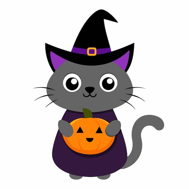 Le chat d'Halloween en costume de citrouille Icône vectorielle Logo d'illustration en noir et blanc
