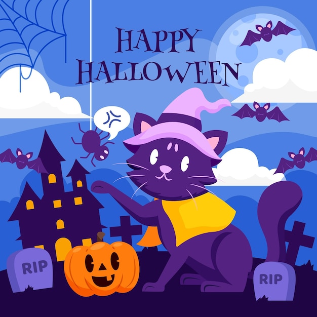 Chat D'halloween Design Plat