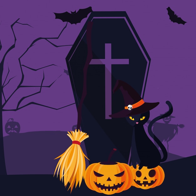 Chat d'Halloween et dessin de citrouille