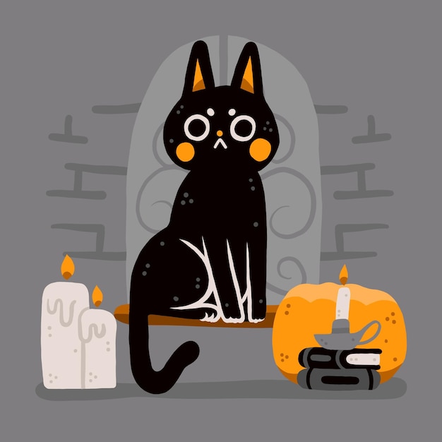 Chat d'halloween dessiné à la main