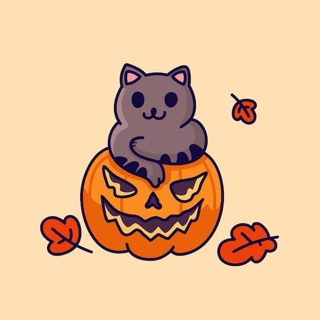 Chat D'halloween Dessiné à La Main