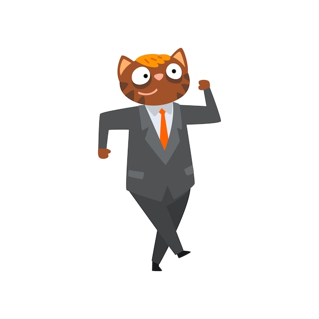 Vecteur chat d'homme d'affaires drôle dans un personnage de dessin animé animal humanisé au travail illustration vectorielle