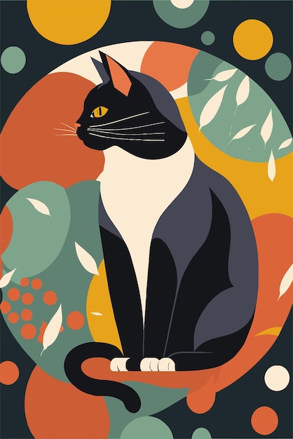 Vecteur chat en illustration abstraite de style matisse pour affiche de décoration murale