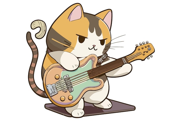 Chat jouant illustration vectorielle de guitare