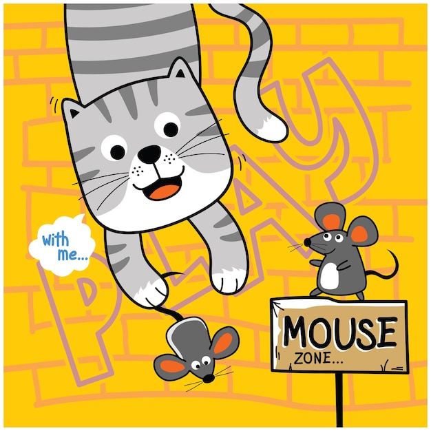 Vecteur chat jouer avec la souris drôle de bande dessinée animale