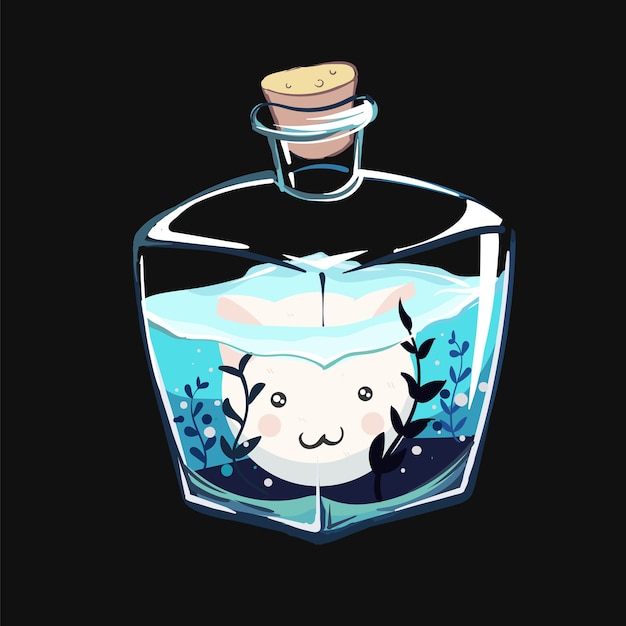 Chat Kawaii Dans Un Aquarium Bouteille