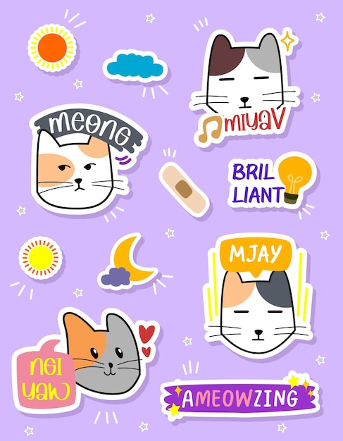 chat kawaii vecteur gratuit et chat sonore autour du monde autocollant avec autocollant de motivation