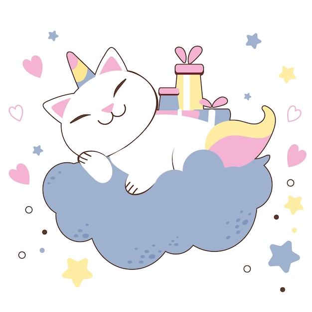 Chat Licorne Mignon Avec Coeur Et étoile Happy Kitten Meow Kawaii Chat Licorne Animal Parfait Pour Bébé