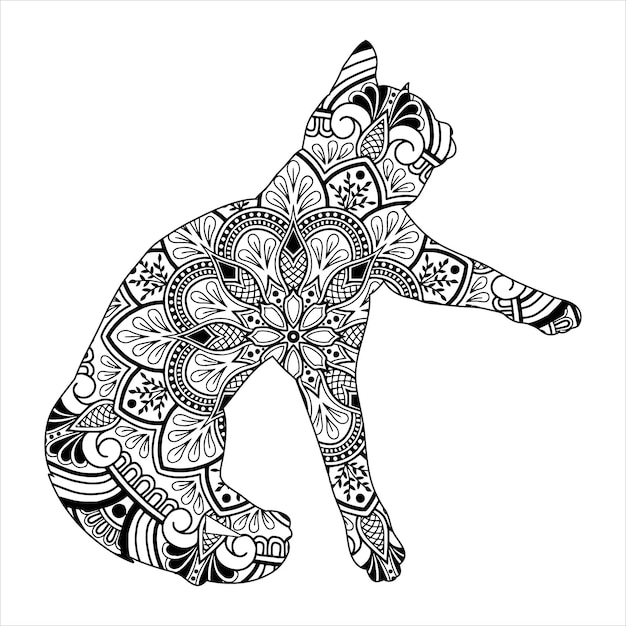 Chat, Mandala, Coloration, Vecteur, Illustration