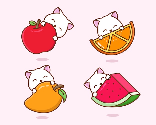 Chat Mangeant Des Fruits Dessin Animé