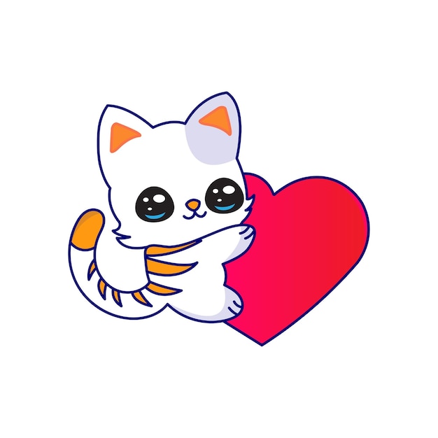 Chat mignon avec amour coeur Cartoon Vector Icon Illustration