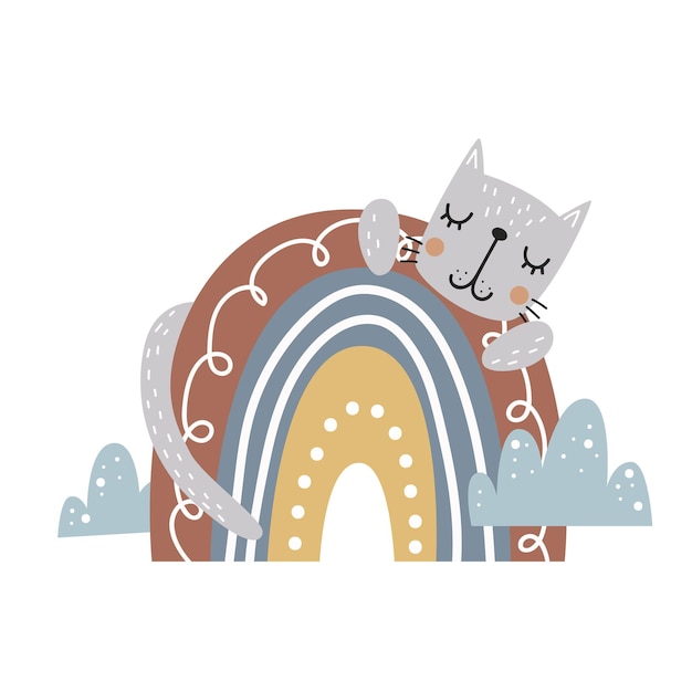 Chat mignon avec un arc-en-ciel Illustration vectorielle