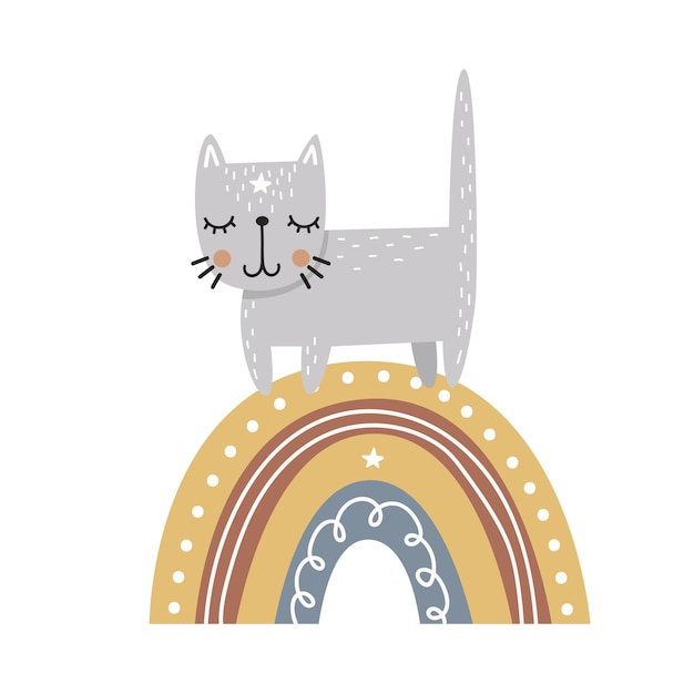 Chat mignon sur un arc-en-ciel Illustration vectorielle