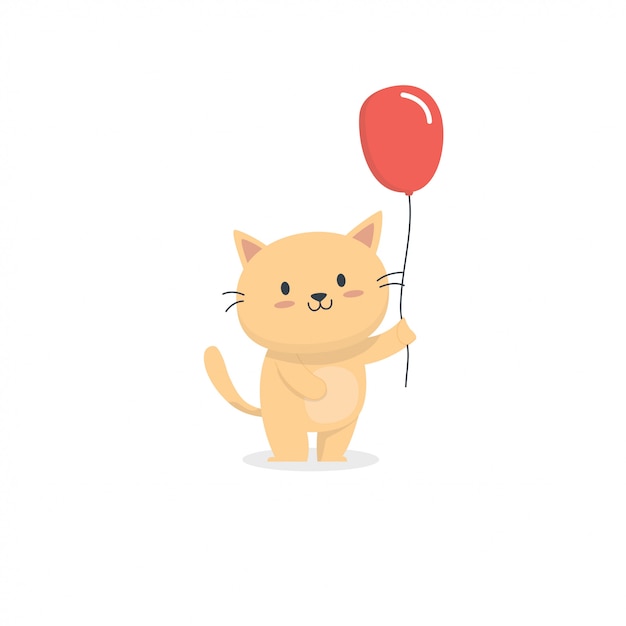 Chat Mignon Avec Ballon Rouge