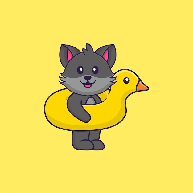 Chat Mignon Avec Bouée De Canard Concept De Dessin Animé Animal Isolé