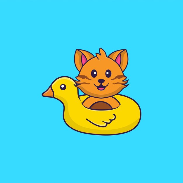 Chat Mignon Avec Bouée De Canard Concept De Dessin Animé Animal Isolé