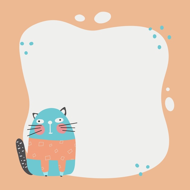 Chat mignon avec un cadre de tache dans un style simple dessiné à la main.