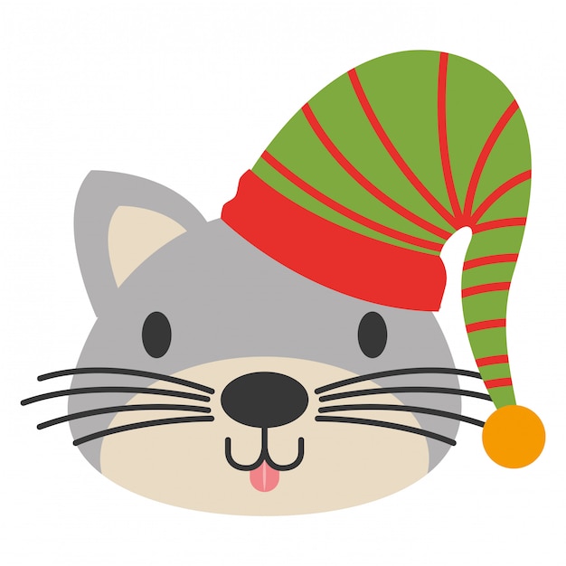 Vecteur chat mignon avec chapeau chaud noël