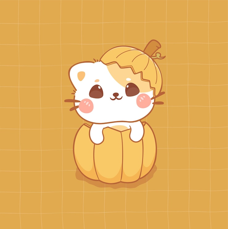 Vecteur chat mignon et citrouille joyeux halloween dessin animé kawaii art illustration