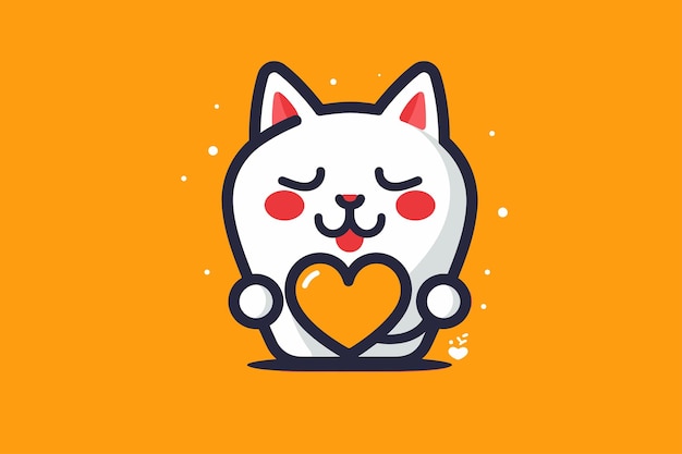 Chat mignon avec coeur Illustration vectorielle en style cartoon plat